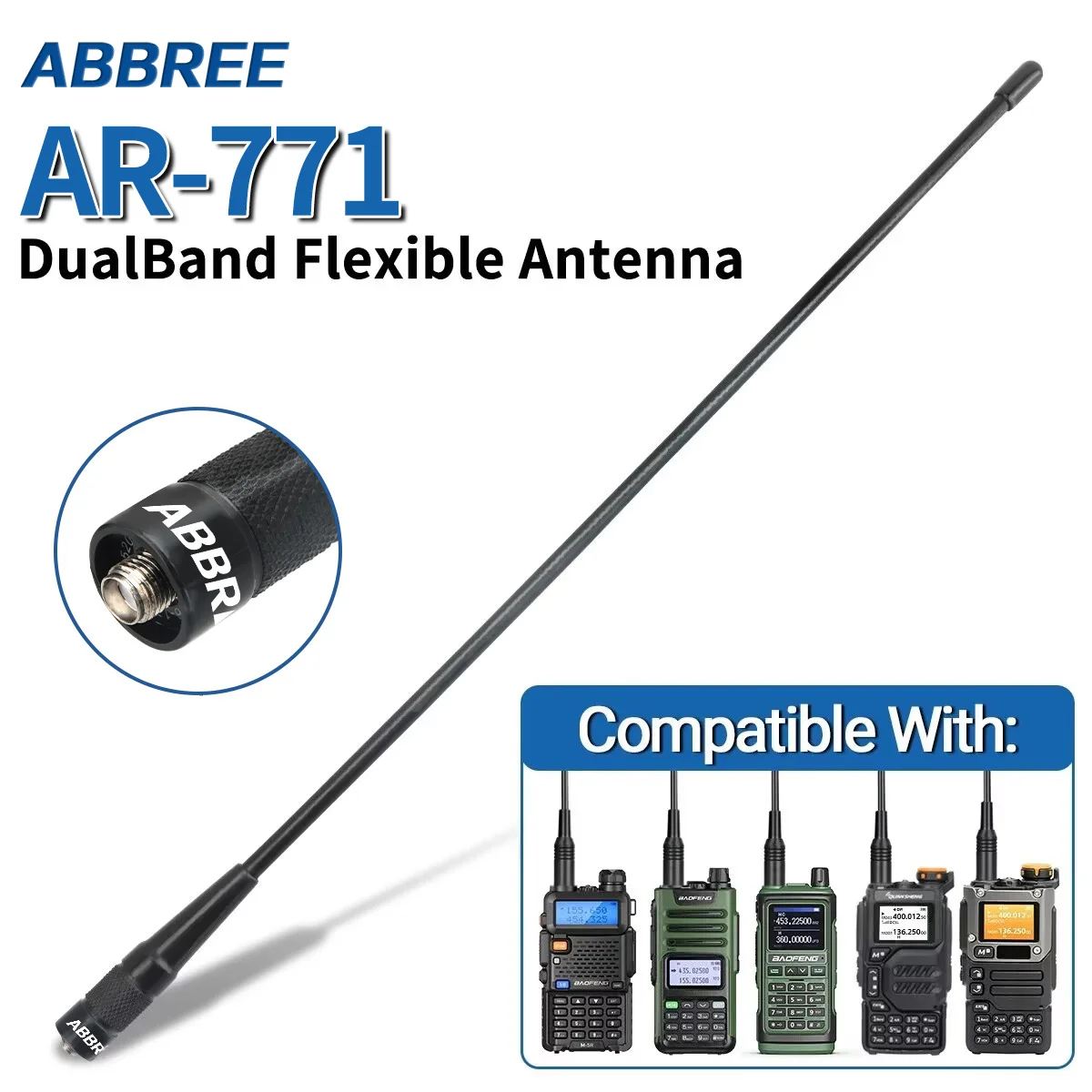 Antena ABBREE AR-771 PRO SMA-Female Dual Band o wysokim zysku do radiotelefonów Baofeng UV-5R BF-888S UV-32 Quansheng UV-K5 K6