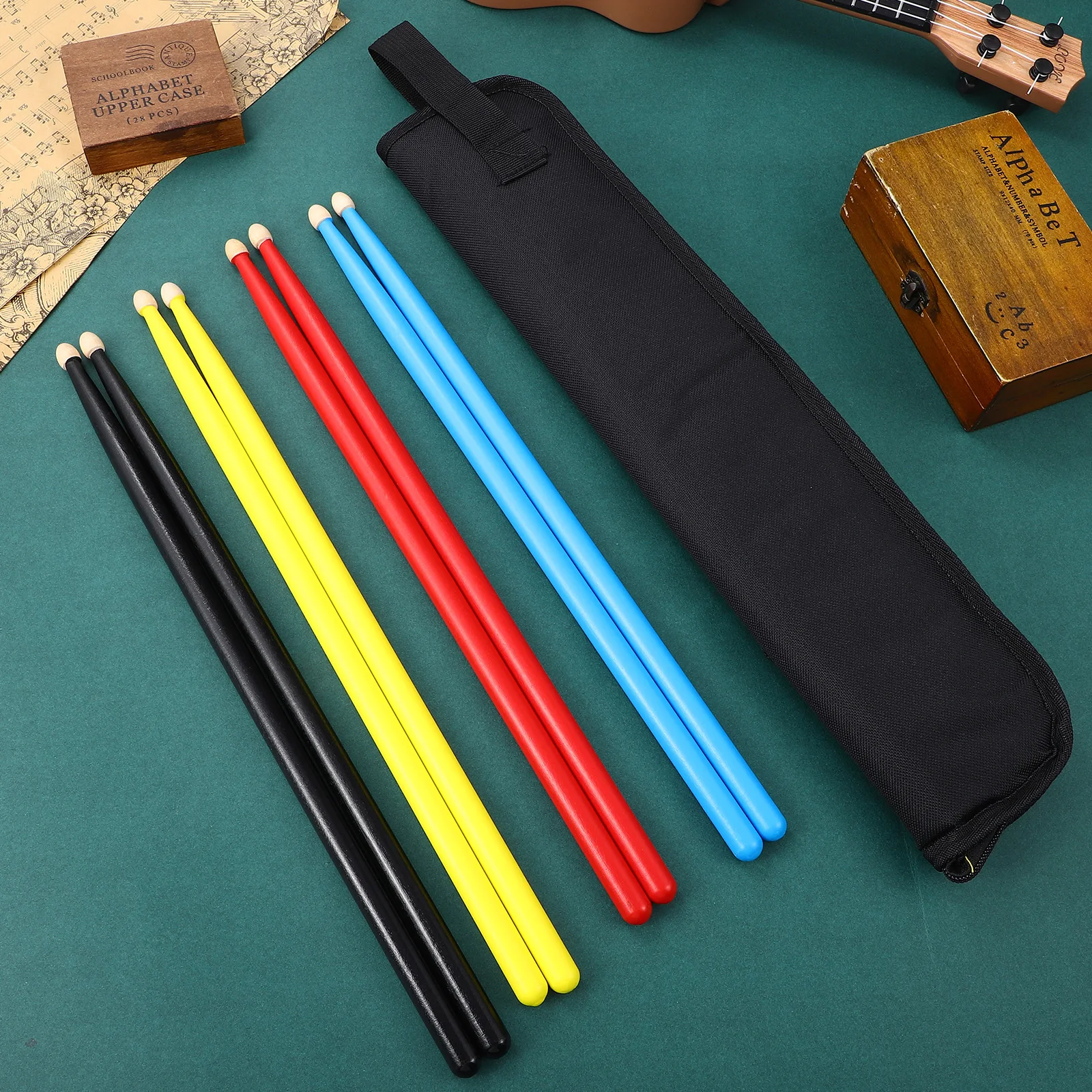 

4 Pairs Electronic Colored Maple Drum Sticks Adults Oxford Cloth Wood Percussion