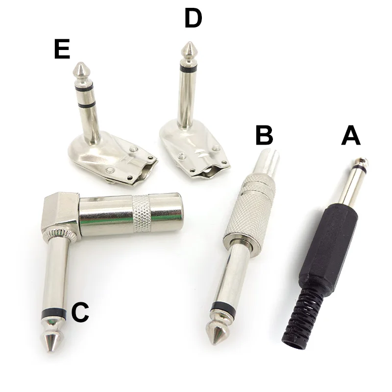 1/4 Inch Mono/Stereo 6.35mm Male Jack Plug Wire Connector angel socket 2/3 pole Guitar Effect Microphone 6.3MM Plug Audio