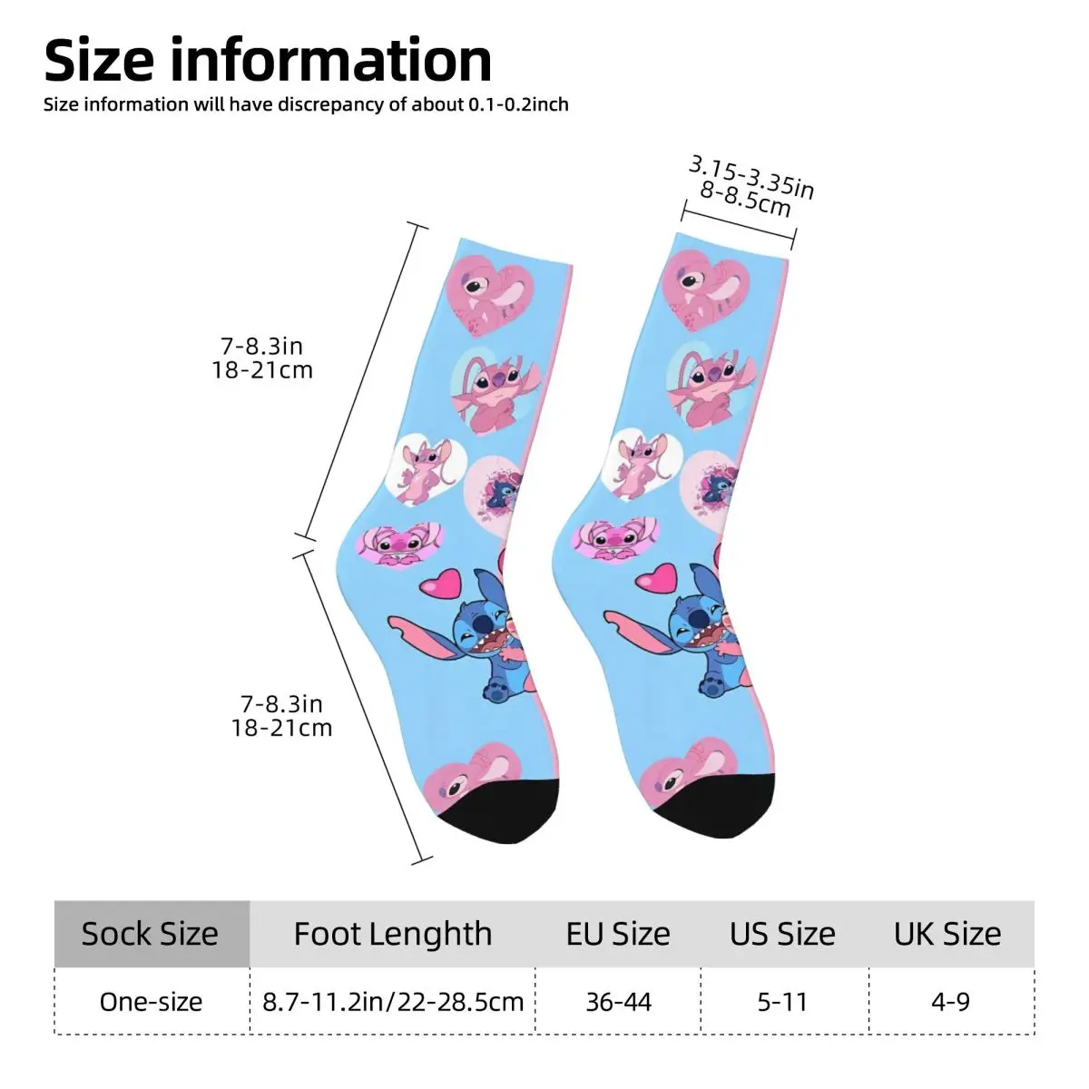 Kawaii Stitch And Angel Stockings Cartoon Comic Pattern Fashion Socks Winter Anti Skid Socks Unisex Men Climbing Quality Socks