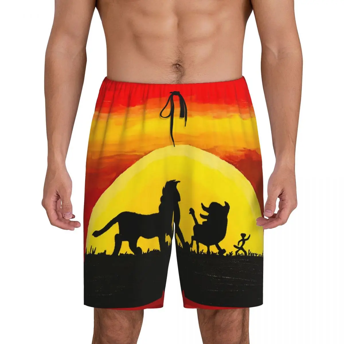 Custom Cartoon Movie King Lion Simba Pajama Shorts for Men Sleepwear Lounge Bottom Stretch Sleep Short Pjs with Pockets