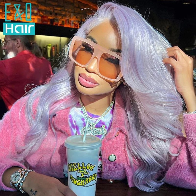 Light Purple Colored Natural Body Wave13x4 Transparent Lace Front Human Hair Wig For Black Woman Brazilian Remy Frontal Wigs