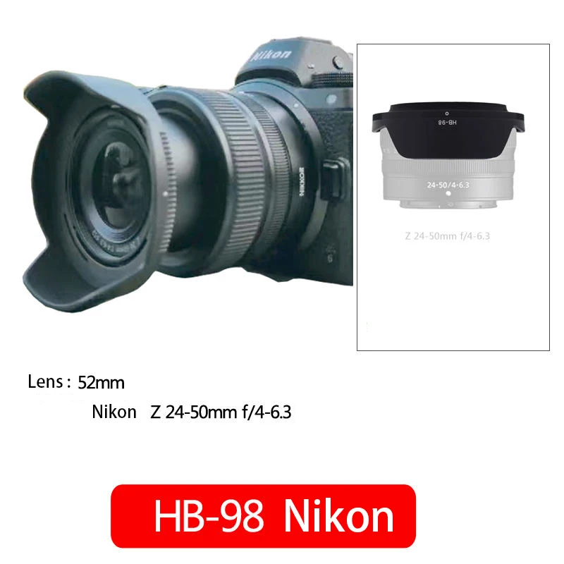 

52mm Nikon HB-98 Hood Z 24-50mm f/4-6.3 lens Z5 Z6 Z7 Z6II Z7II Z8 Z9 micro single camera accessory light shield