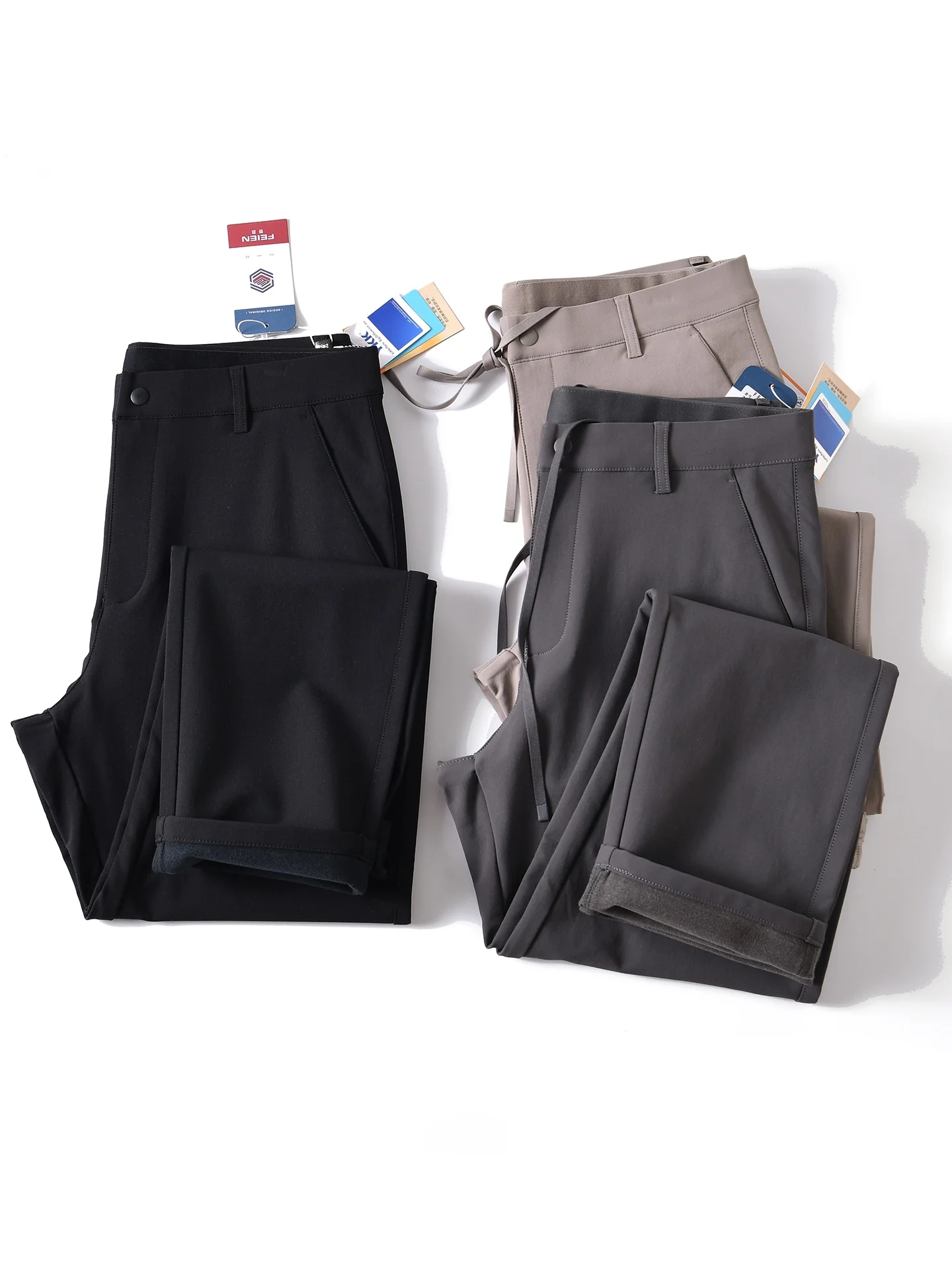 

Men's Casual Straight Leg Pants Four-Way Stretch Fleece Lined Autumn Winter Sports Leisure All-Match Long Trousers