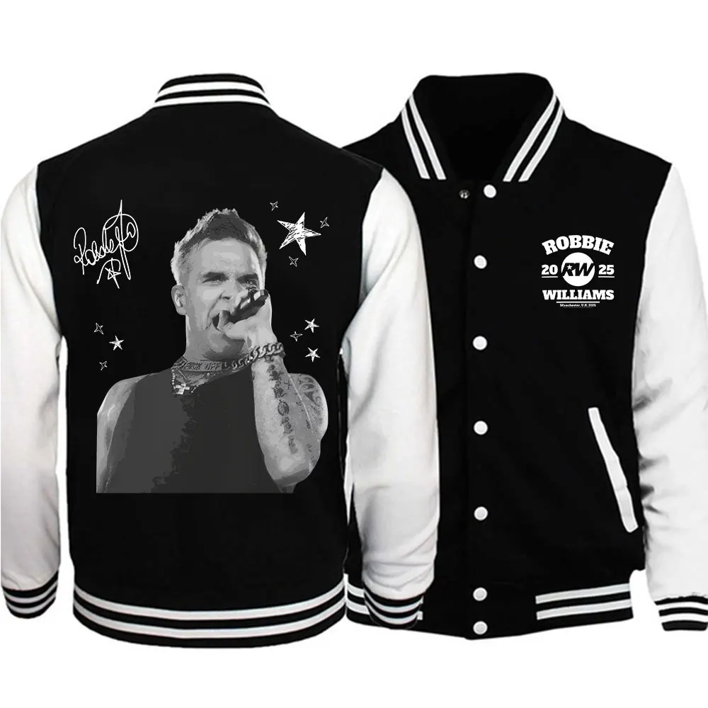 

Robbie-Williams Tour 2025 Baseball Uniform Hoodie Jacket Harajuku Baseball Jacket Coat Tops for Fans Gift