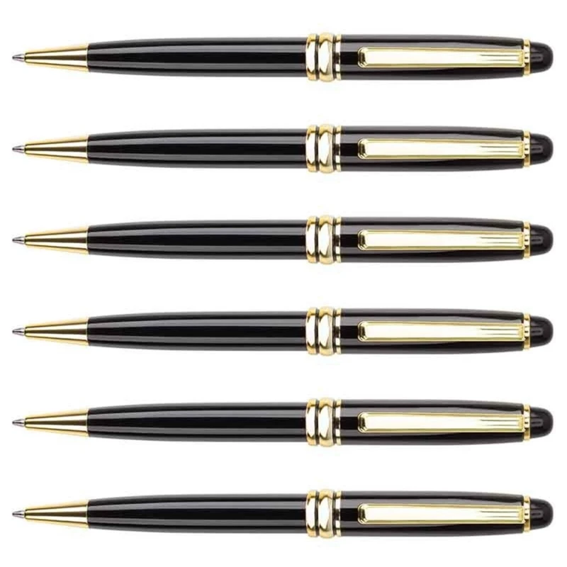 6x Ballpoint Pen Smooth Writing Pen Black Ballpoint Pen Metal Pen for Office School Classroom Supplies