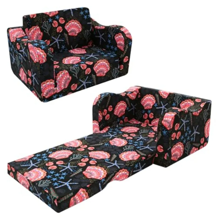 

Folding Couch 2-in-1 Toddler Sofa Bed Lounge Chair for Ages 1-3 Playroom Furniture with Removable Cover Lightweight and Portabl