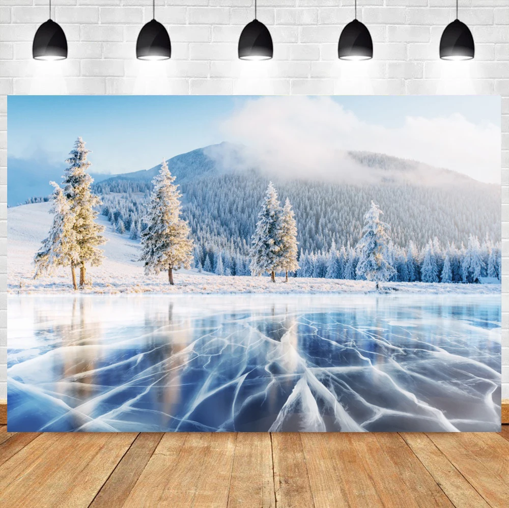 

Winter Landscape Snow Mountains Pine Trees Ice Ground Photography Backdrops Portrait Photography Props Pecoration