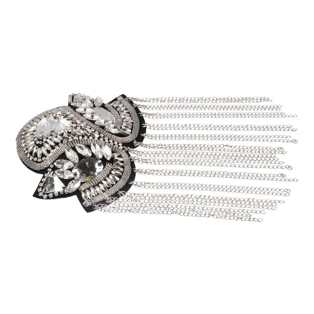 Exquisite Epaulets Shoulder Board Rhinestone Brooch Fringe Shoulder Mark Crystal Pin Theatre Armband Unisex