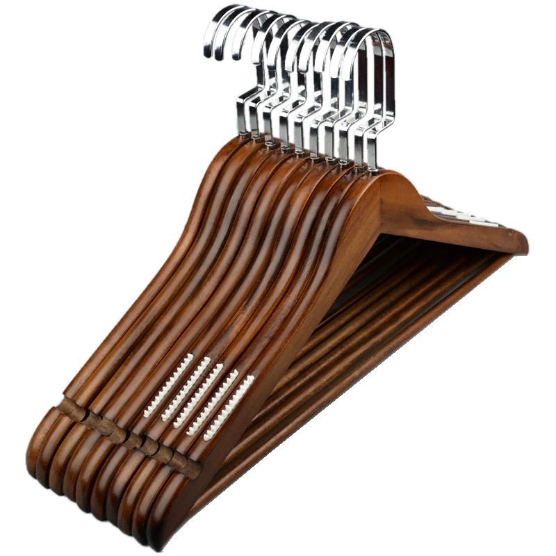 

10Pcs/lot Non-slip household solid wood clothes hanger, retro wooden coat rack, non-marking clothes drying rack for clothing sto