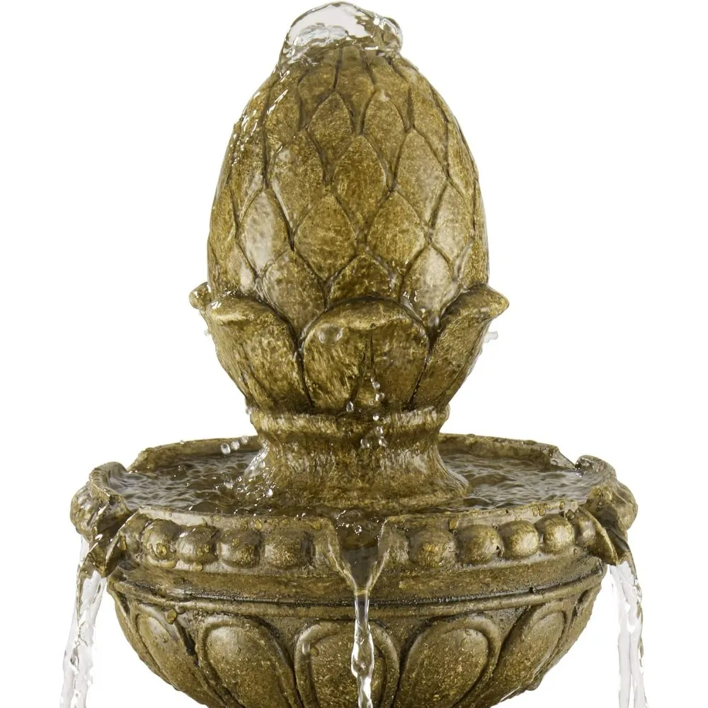 Sag Harbor 66" Alta Grande Fontana da Terra in Pietra di Sabbia per Decorazioni per Esterni Italiani con Luce LED Cascata Bacino in Piedi a 4 Livelli Acqua F