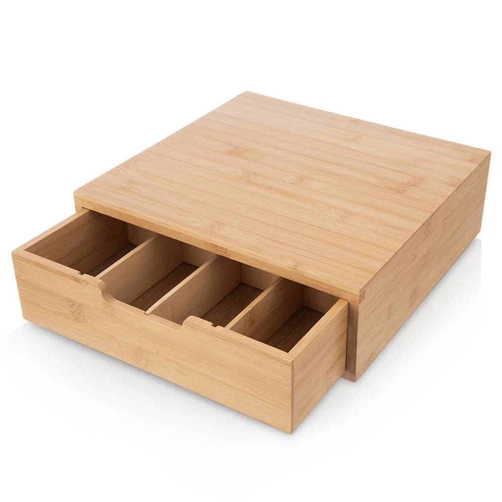 Opbergdoos voor koffiecapsules, gemaakt van bamboe.