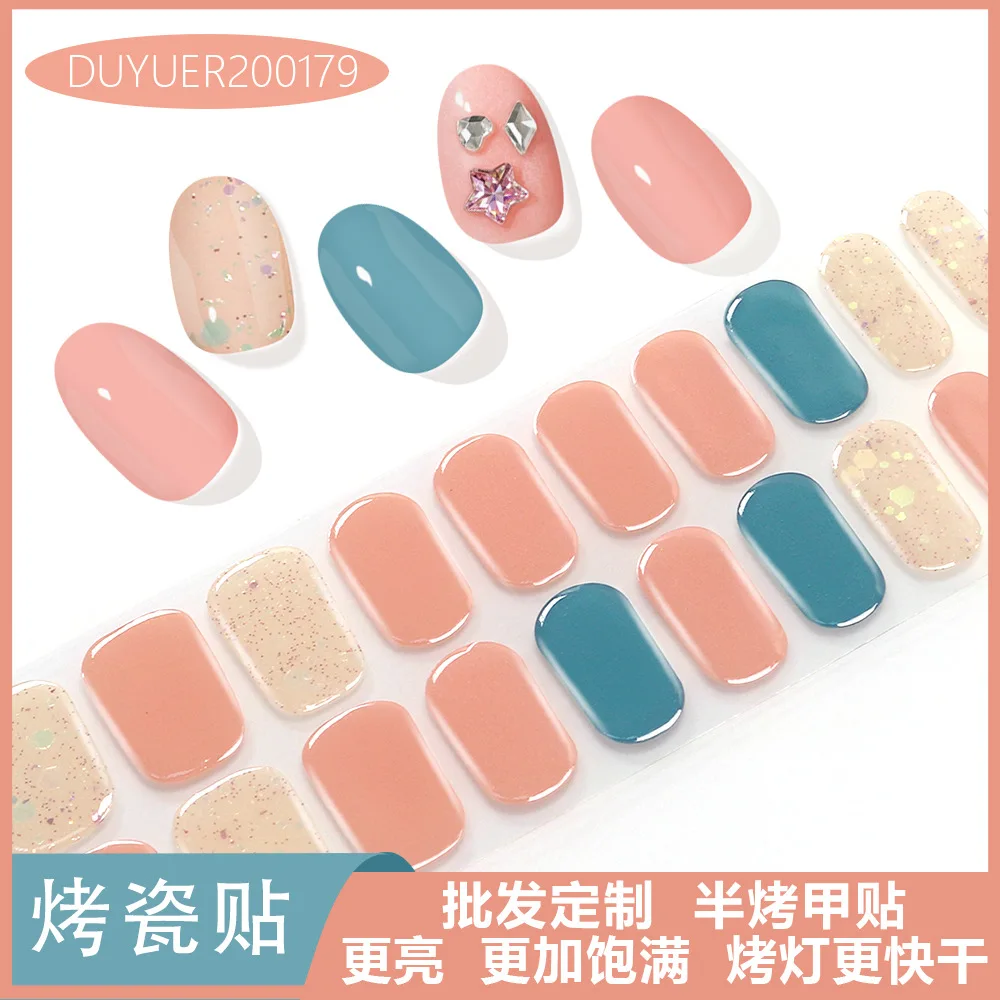 20 Tips Semi Curing Nail Stickers Second Generation Porcelain Stickers Factory Wholesale Semi Curing Gel Uv Half Baked Nail Art