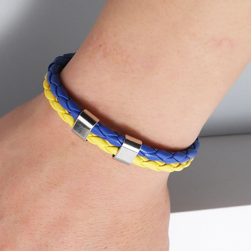 1PC Ukraine Country National Flag Wristband Yellow Blue Football Sport Elastic Leather Bracelets Bangles Gifts for Women