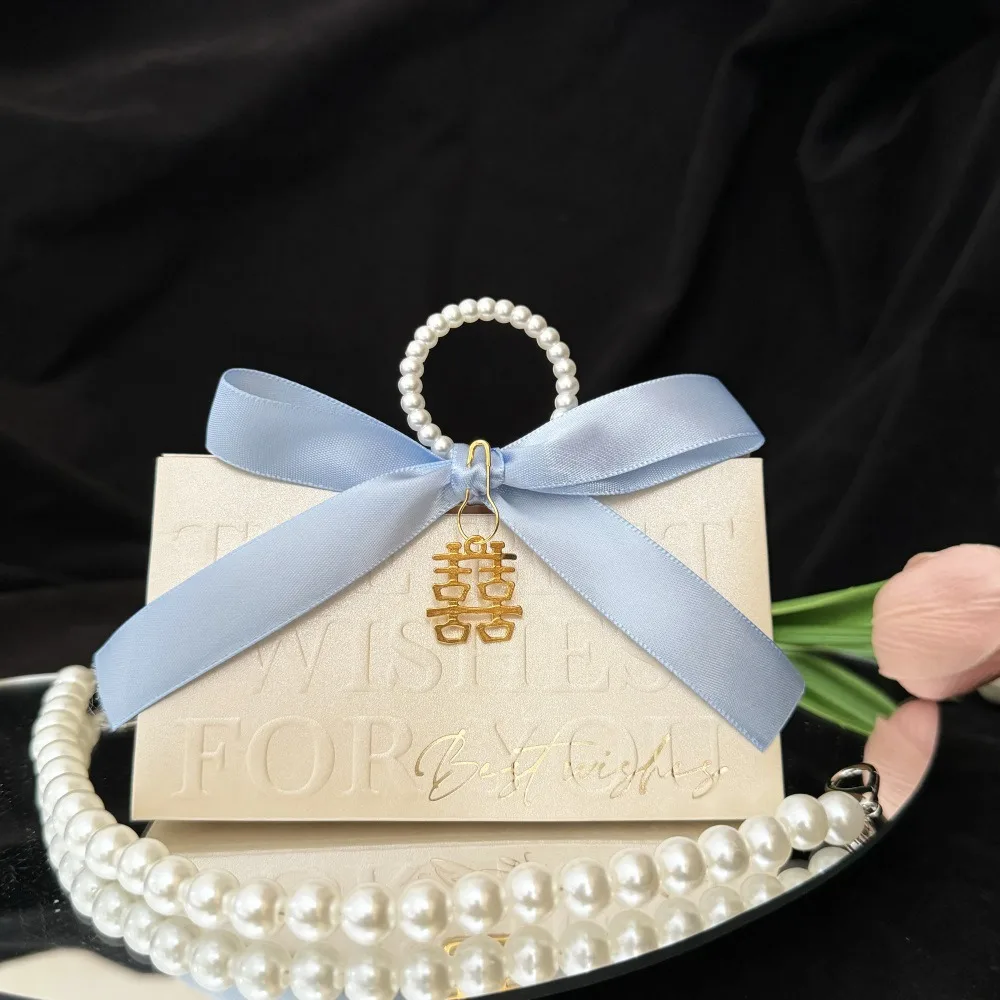 Embossed Candy Box with Handles, Wedding Gift Box, Pearl Wood Ring, Baby Shower Supplies, New, Wholesale