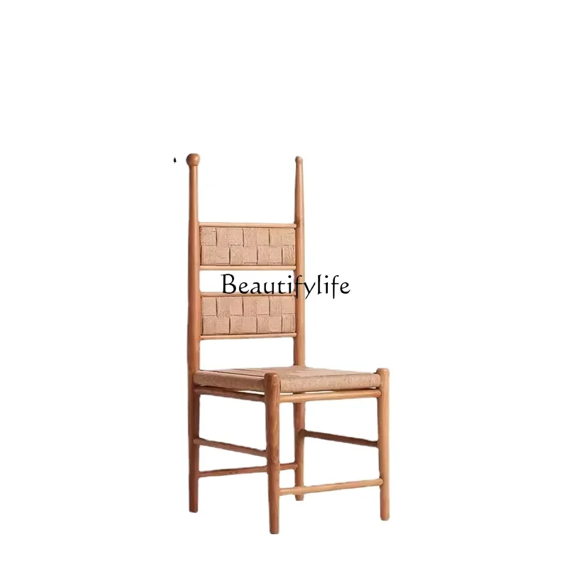 

Retro Solid Wood Dining Chair Leather Dining Chair Hotel Homestay Dining Chair Bed & Breakfast High Backrest