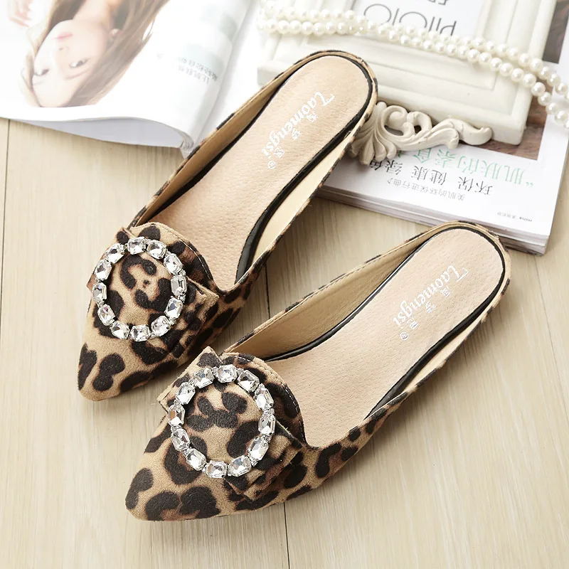 

Pointed Rhinestone Women's Shoes Bag Head Cool Slippers Women's Single Shoes Flat-soled Soft-soled Women's Shoes