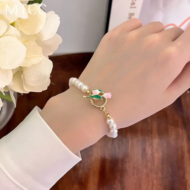 Women's Sweet Orange Beaded Plant Leaves Bracelet
