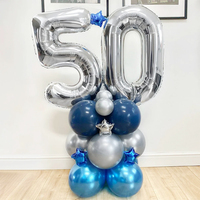 21pcs Silver Blue Number Star Foil Balloons Happy Birthday Party Decorations Adult Kids 10 11 14 15 25 30 35 40 50 60 Year Old