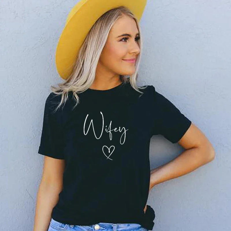 Hubby Wifey Heart Love Print Women Fashion T Shirts  Couple Matching Graphic Tee Family Party Clothes Lover Tshirt Honey Shirts