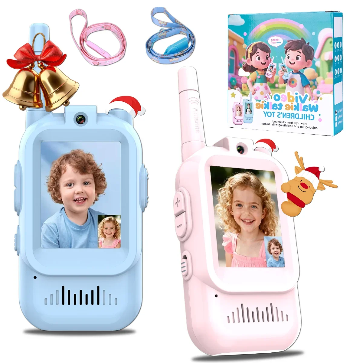 子供用ビデオトランシーバー-2個パック-充電式-2インチ高解像度スクリーン-ボイスチェンジャー-子供用ギフト-男の子-女の子