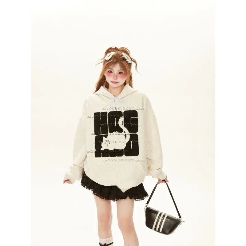 

Korean Lazy Style Hoodie for Women in Spring and Autumn, New Cat 3D Printed Couple's Top Trend