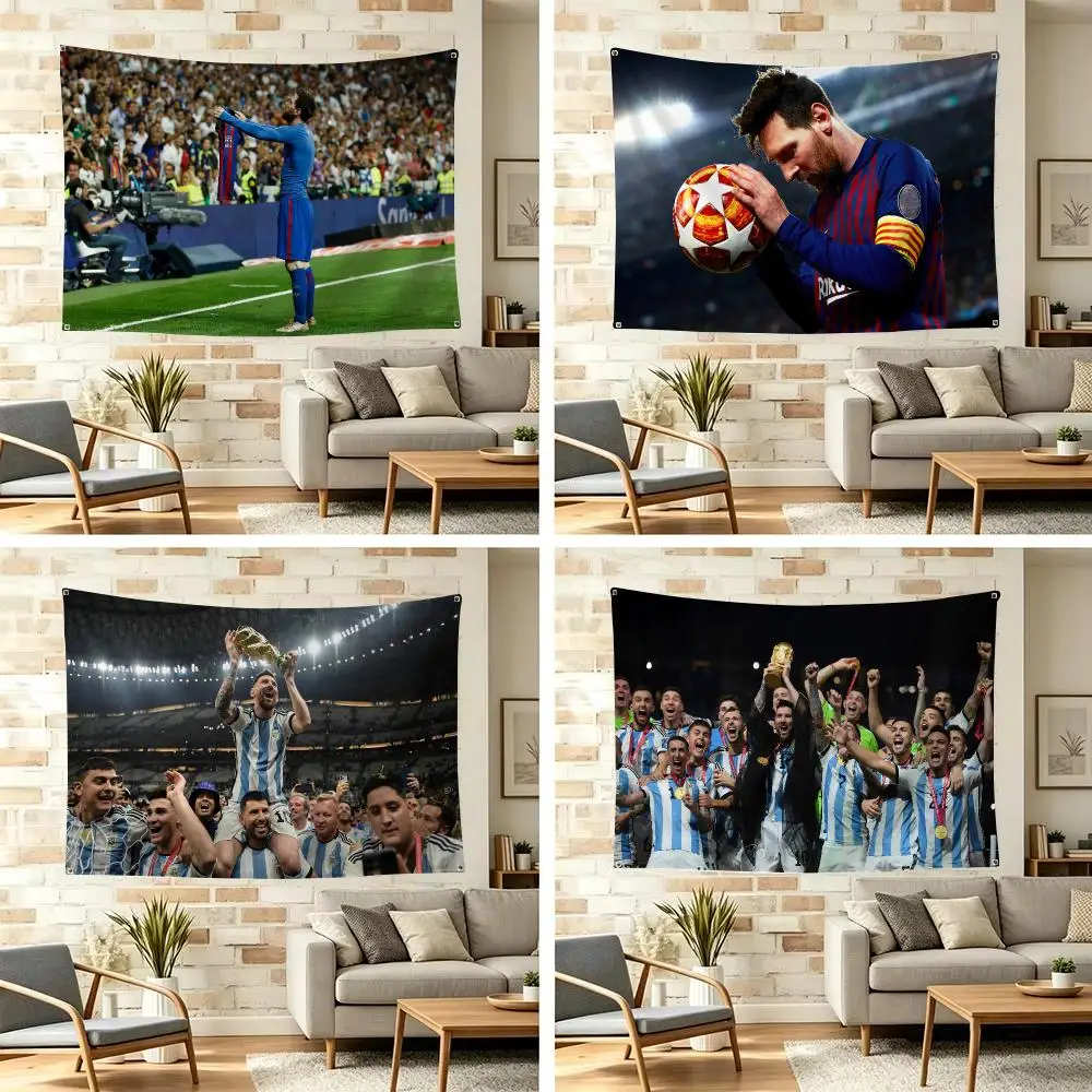 Famous Athlete L-Lionel Messi Tapestry Vintage Wall Hanging Decor Microfiber Fabric Poster Room Art Bedroom Home Gift