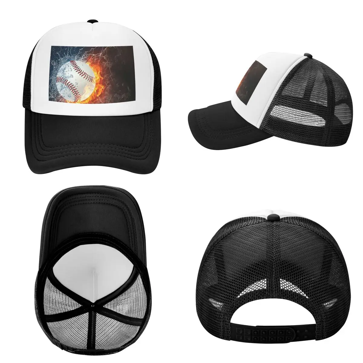 Baseball In The Fire And Water Cap Fashion Mesh Baseball Caps Adjustable Hat Hip Hop Summer Unisex Baseball Hats