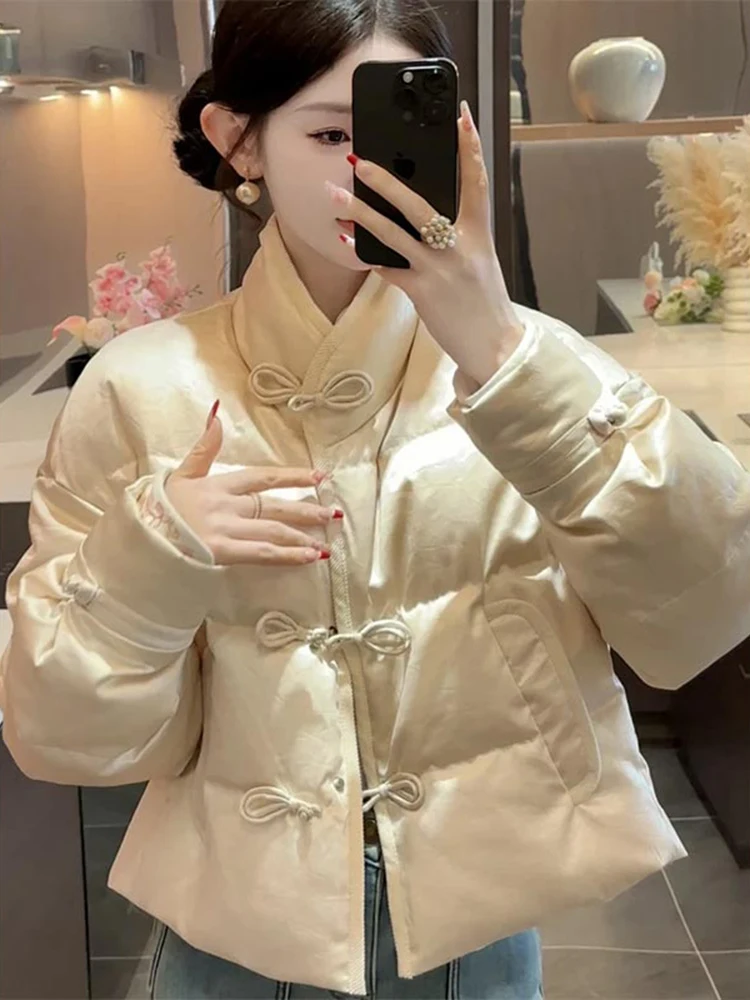 

Новая китайская утепленная хлопковая куртка-халат для женщин, зимняя, новогодняя, маленького размера, элегантная, модная женская одежда