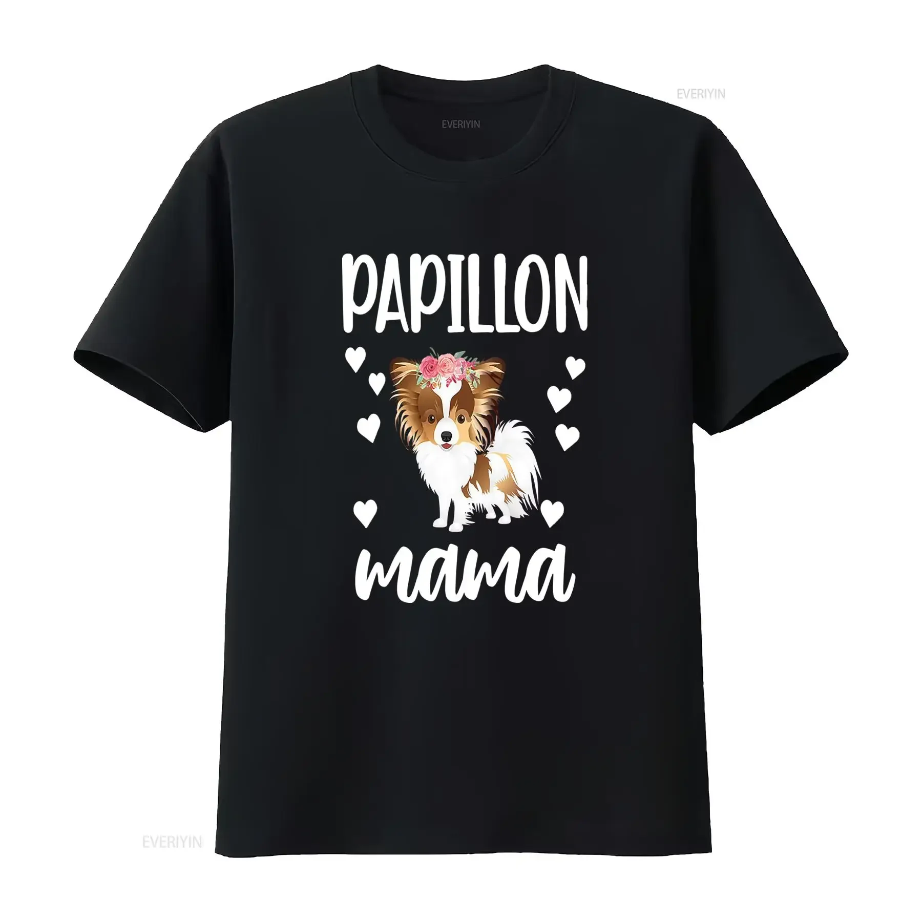 Papillon Mama Dog Owner Mom Women's T Shirt Cute Floral Print Fashion vintage Washed Versatile Casual streetwear graphic