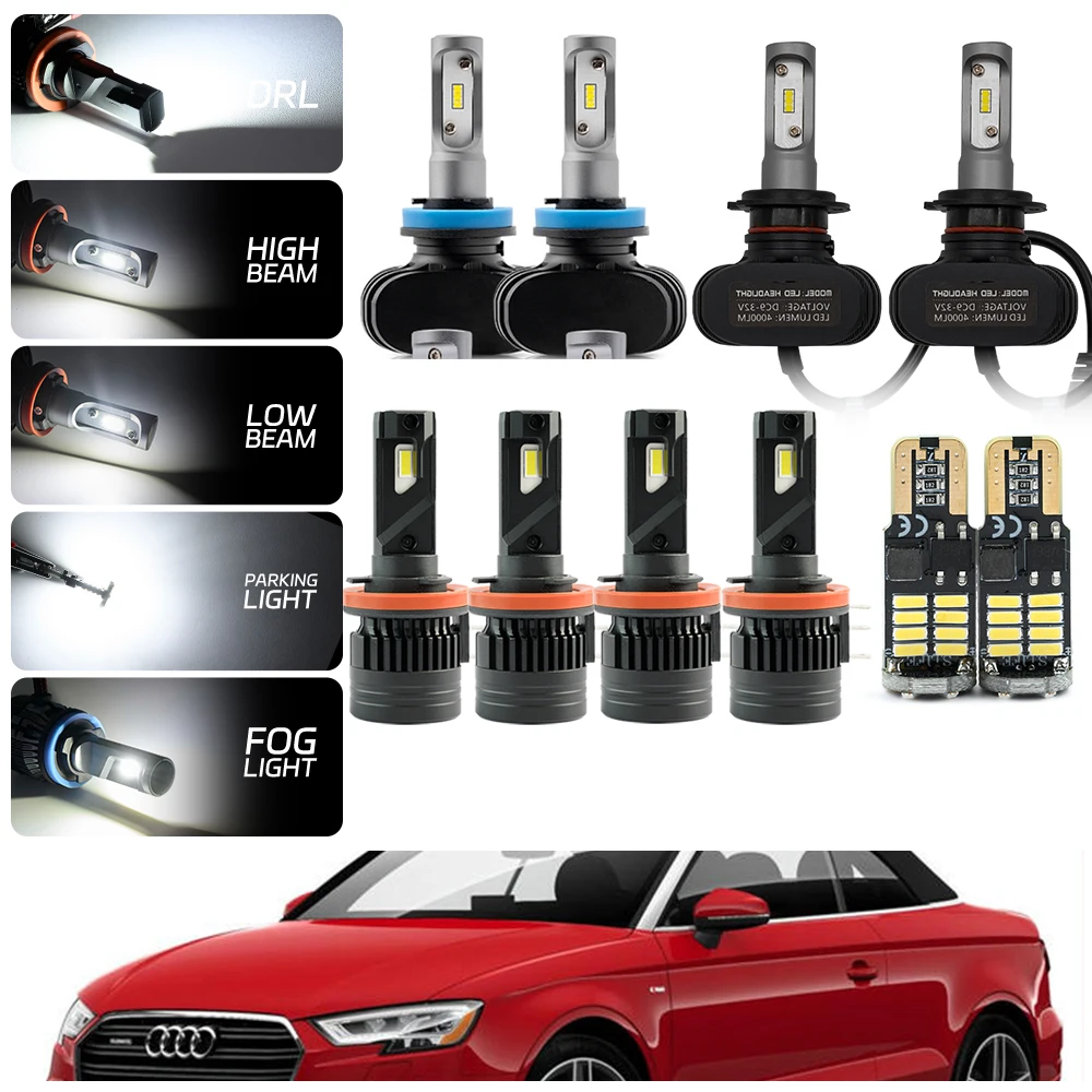 

Лампы для фар головного света, комплект для обновления яркого белого света для Audi A3 Convertible 8V7 2014-2023, ближнего света, дальнего света, противотуманных фар, ДХО, парковочных фар