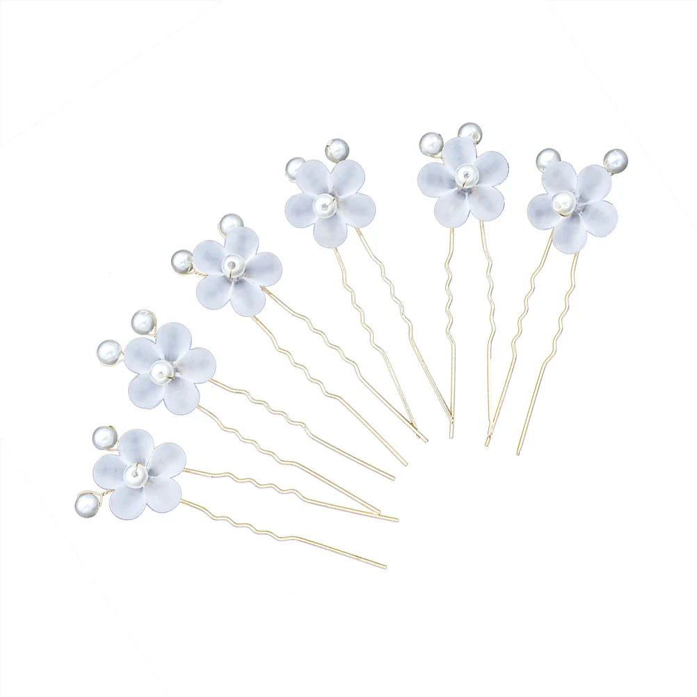 

6Pcs Pearl Hairpin Durable Alloy Flower Shape Hair Chopsticks Hair Accessories for Girls Wedding U Shape Hairpins