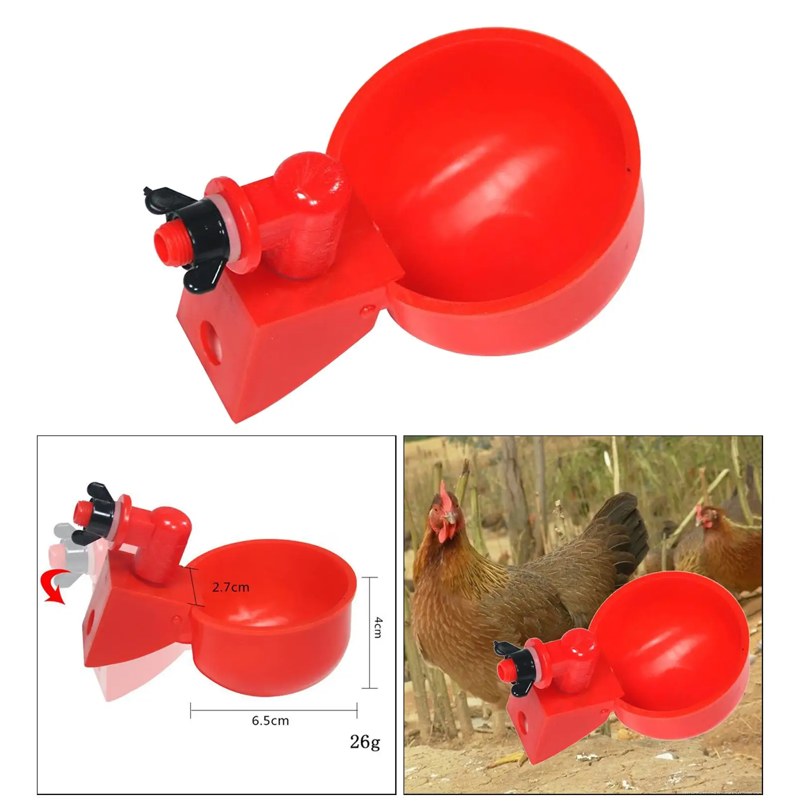 Automatic Chicken/Poultry /Waterers Watering Cups Bowls Red Plastic Backyards Chicken Flock Duck Bird Water Feeder