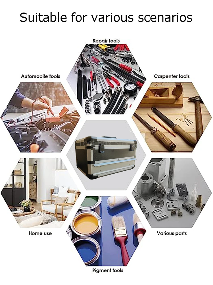 Aluminum Tool Box with Drawer 2-stage Portable Metal Tool Case Suitcase Professional Electrician Box Hardware Tools Storage Case