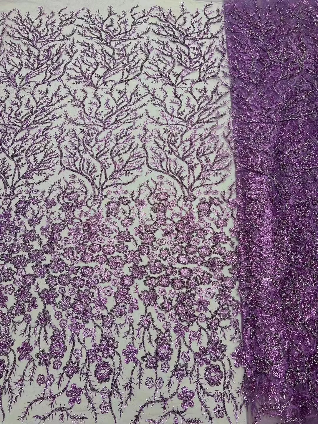 

Purple French Mesh Lace Fabric With Sequins 2023 Newest African Beads Lace Fabric for Women Wedding Party Dresses Sewing