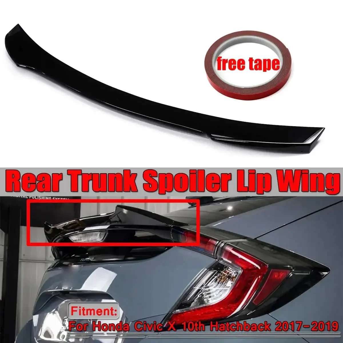 Real Carbon Fiber Car Rear Trunk Spoiler Wing Lip For Honda For Civic X 10th Hatchback 2017-2019 DTO V Style Racing Body Kit