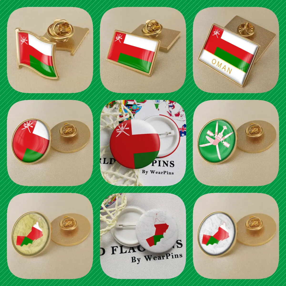 Oman Omanis Map Flag National Emblem Brooches Badges Lapel Pins