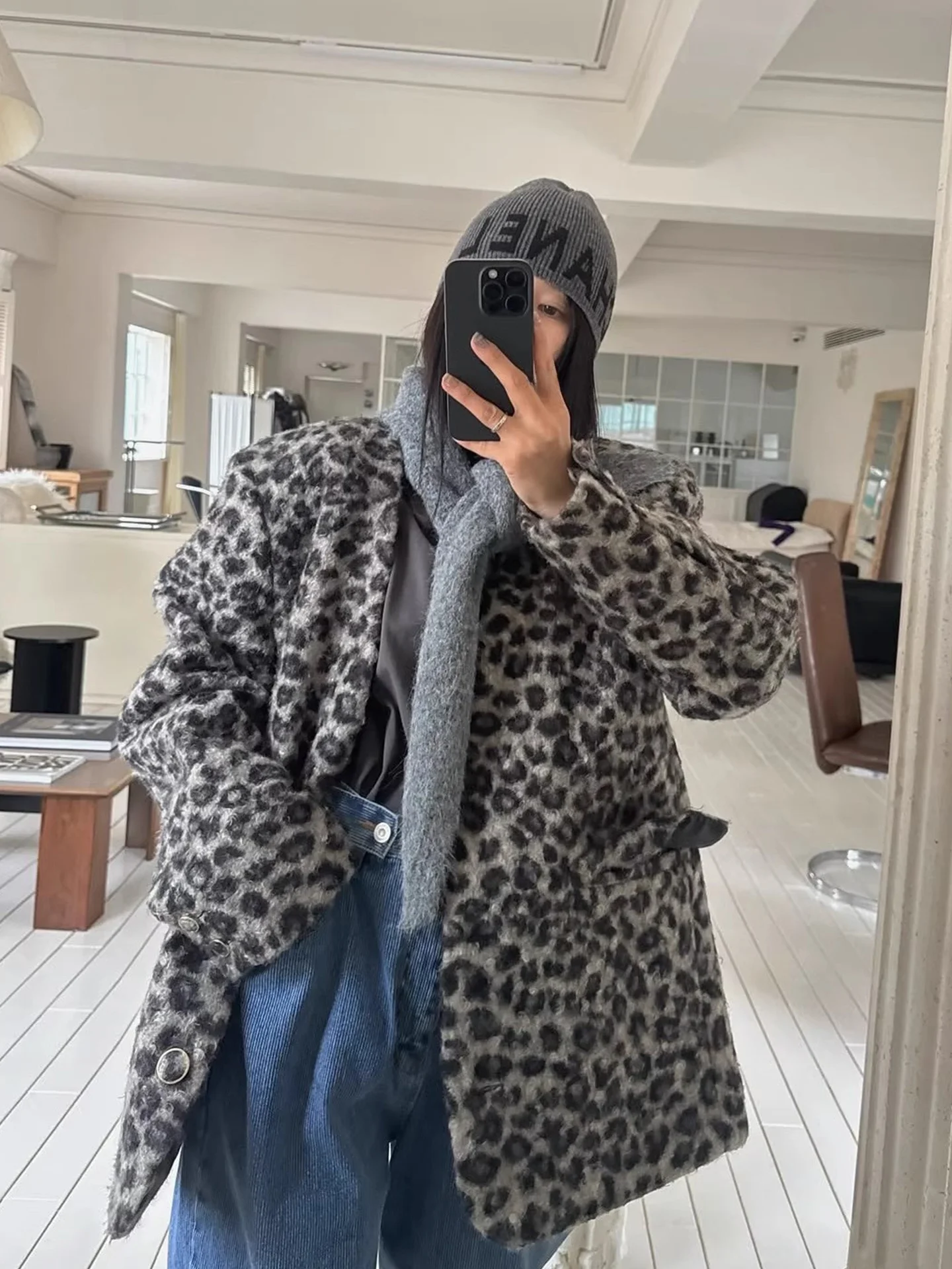 

Sli Retro V-Ne Leopard Print Lamb Fur Cotton Jaet ort Outerwear Women's Winter New Double ket Open Cardigan Top