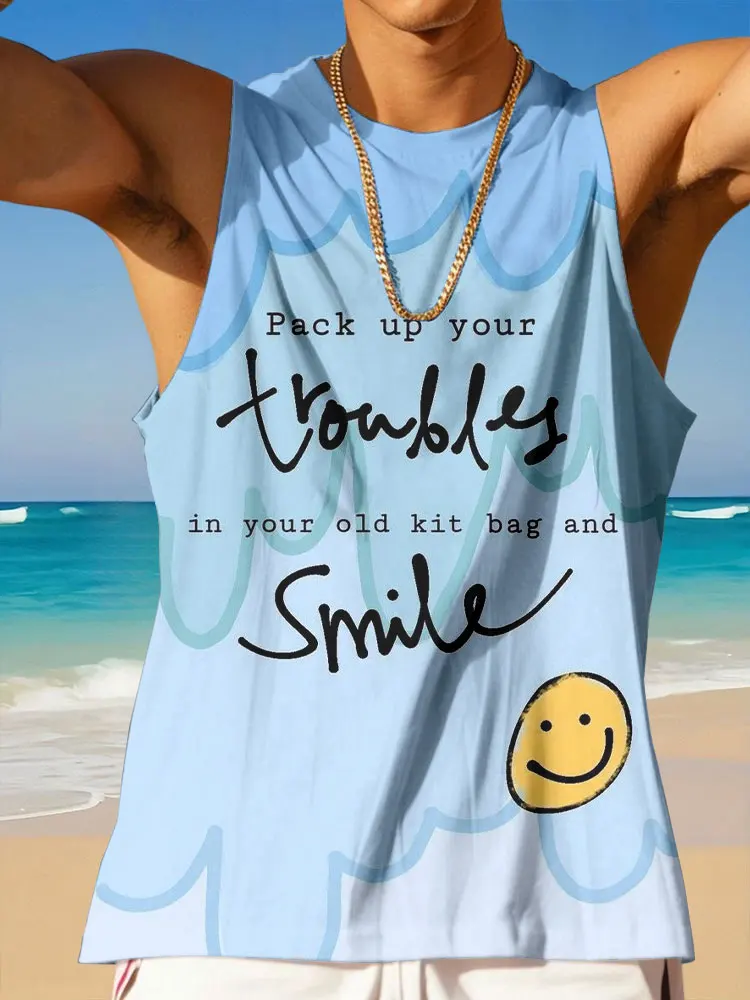 

Hawaiian Outdoor Beach Tank Topfor Men Summer Daily Casual Men's Sleeveless Top 3D Palm Leaf Print Fashion Men's O-neck Tank Top