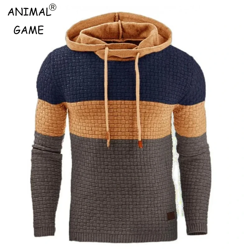 Men's Warm Hooded Sweatshirts Male Fashion Sweatwear Sport Sweater Hoodie Splice Basics Oversize Tops