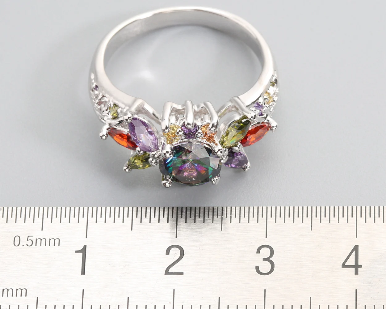 6*6mm Muti-color Topaz 925 Sterling Silver Ring Q0440-QC