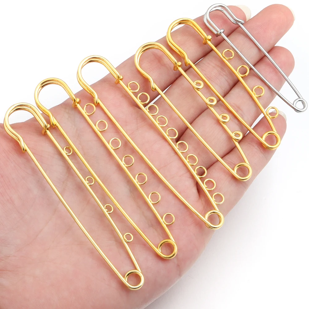 5/10pcs 50/60/70/80/90mm Safety Pins Brooch Blank Base Brooch Pins With Loops Brooch Pin for Jewelry Making Clothes Craft Supply