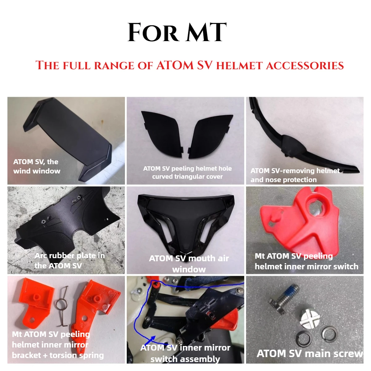 

Suitable for ATOM SV Spain MT Helmet Full Range Accessories Mouth/roof Window Endoscope Switch Tail Wing Nose Protection