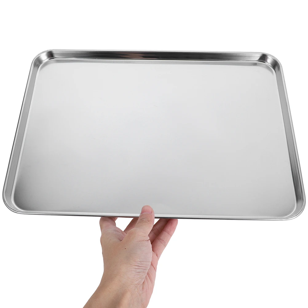 

2Pcs Stainless Steel Rectangular Food Tray Water Groove Steamed Rice Pan Cold Noodle Plate Restaurant Hotel Serving Platter