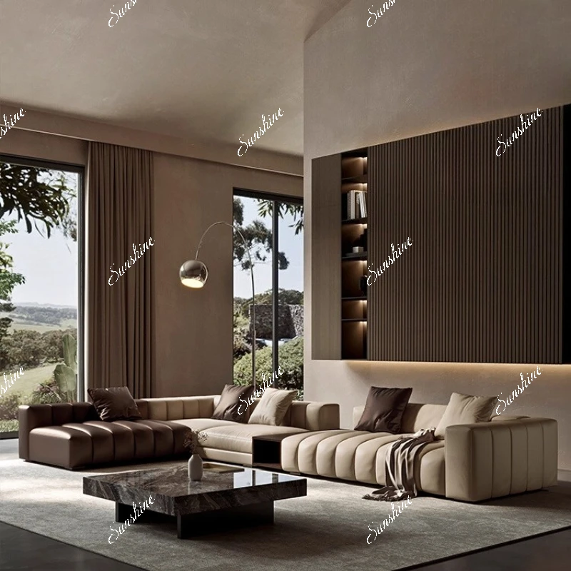 Living room large apartment first layer cowhide Italian piano key villa combination