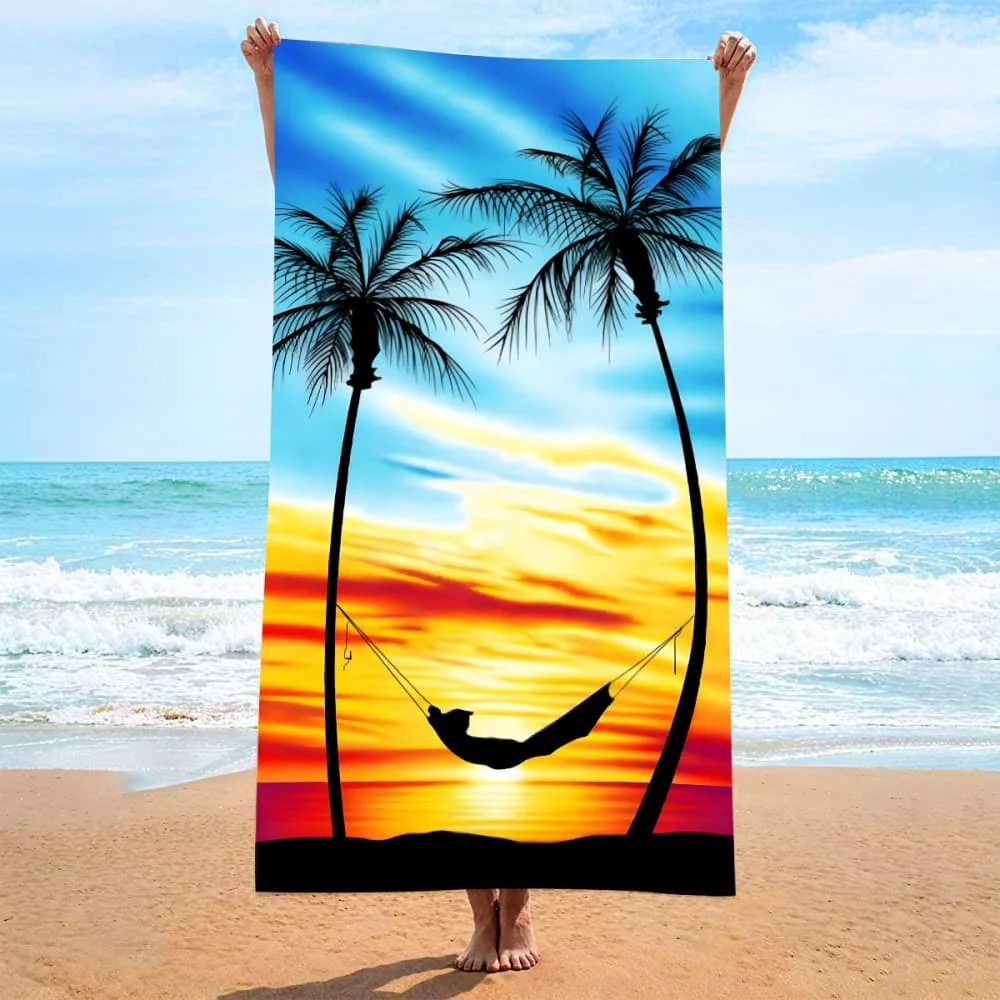 Tropical Palm & Dolphin Microfiber Beach Towel - Quick Dry, Sand-Free,Swimming, Travel & Outdoor Activities