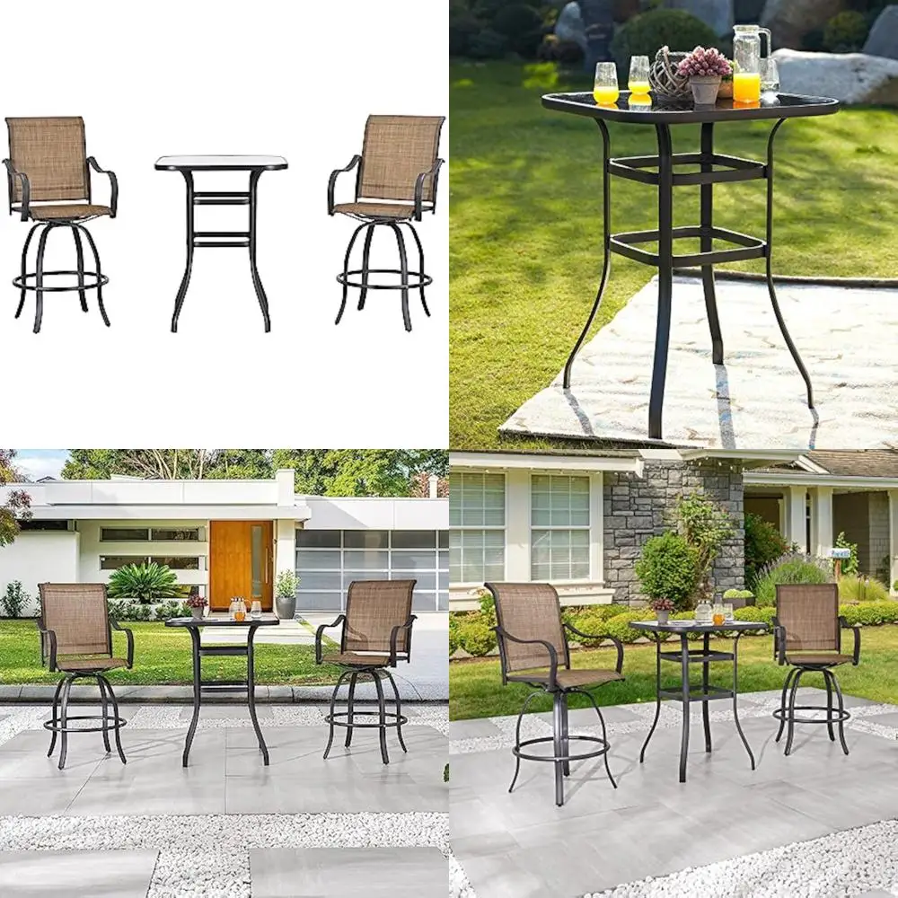 

3 PC Patio Swivel Bar Stools Set Outdoor 360 Degree Bar Height Bistro Sets with All Weather Textilene, 2 Bar Stools and 1 Table