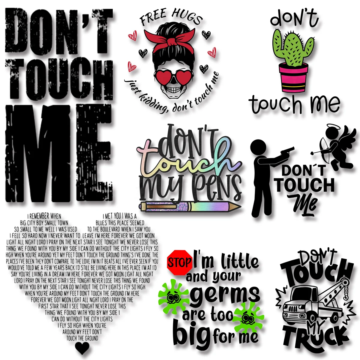 DON'T TOUCH ME Alphabet Heart Pattern Heat Transfer for Clothing Printed On T-Shirt Clothing Printing fusible patch