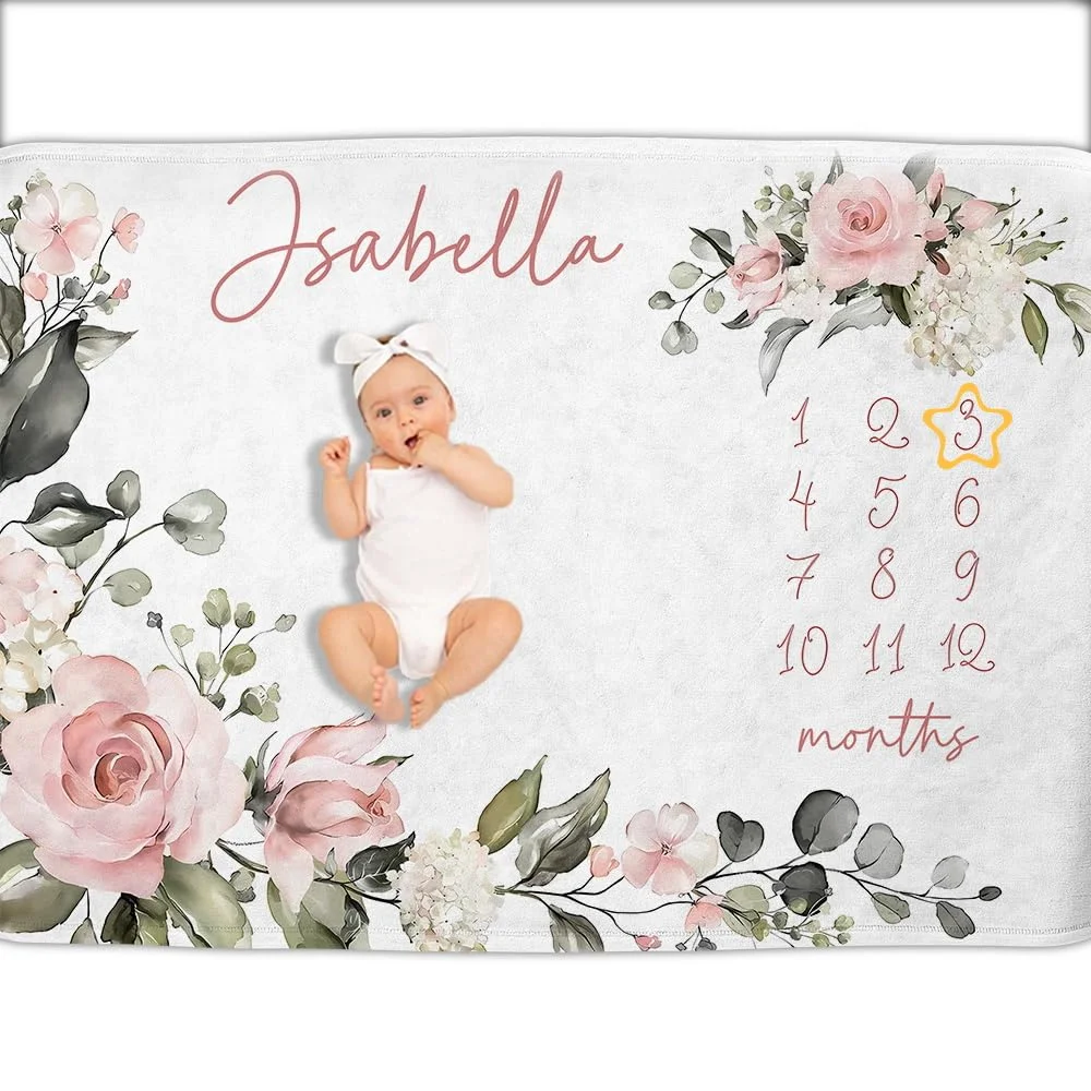 

VIKAMA Personalised Baby Monthly Milestone Photography Blanket Baby Monthly Blanket The Perfect Newborn Gift