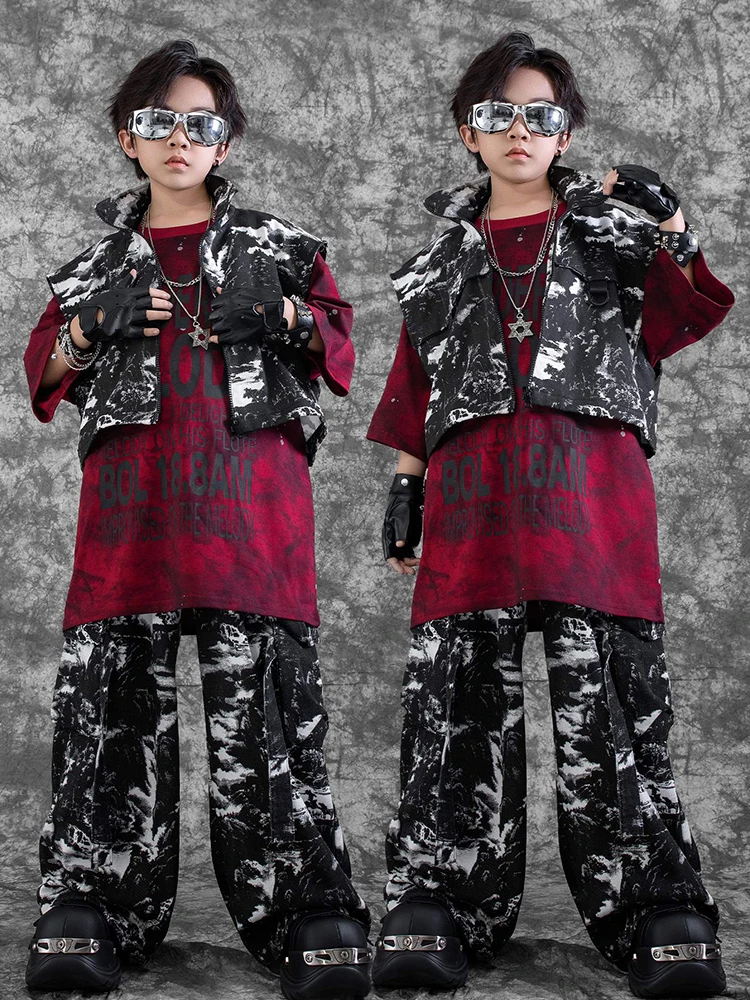 Oversize Street Dance Kleding Kinderen Jongens Jazz Prestaties Outfit Tie-Dye Vest Shuffle Broek Hip Hop Dans kostuum 3940